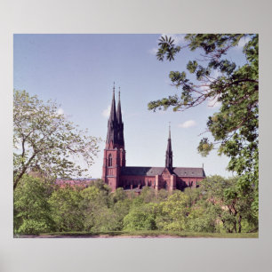 Póster Vista de la catedral de Uppsala desde el castillo