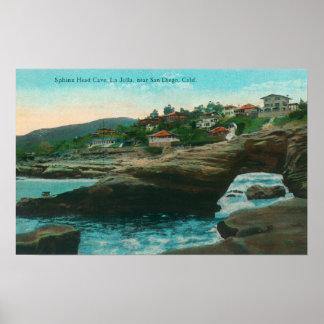 Póster Vista de la Cave de Cabeza EsfingeLa Jolla, CA