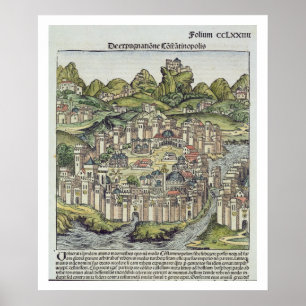 Póster Vista de la ciudad amurallada de Constantinopla, d