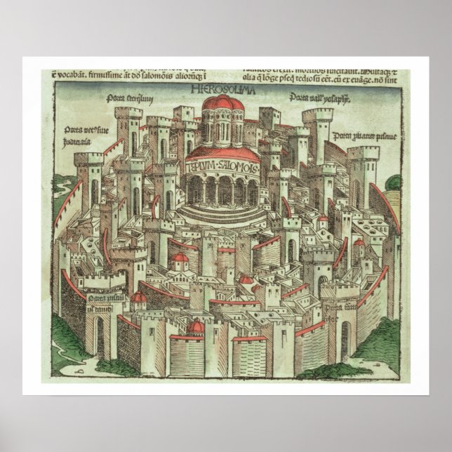 Póster Vista de la ciudad amurallada de Jerusalén mostran (Frente)