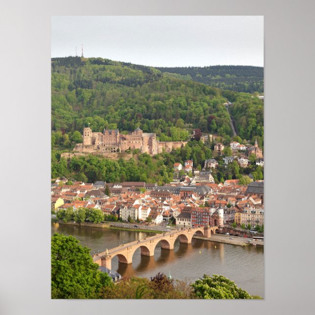 Póster Vista de la ciudad de Heidelberg con el castillo (Frente)