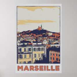 Póster Vista de la ciudad de Marsella ilustracion Francia