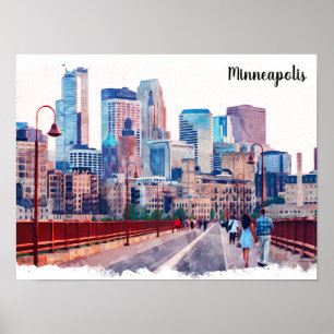 Póster Vista de la ciudad de Minneapolis Minnesota