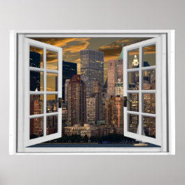 Póster Vista de la ciudad de Nueva York Ventana falsa