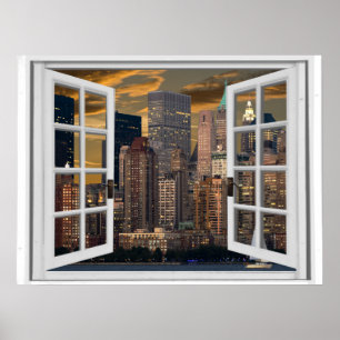 Póster Vista de la ciudad de Nueva York Ventana falsa