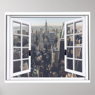 Póster Vista de la ciudad de Nueva York Ventana falsa