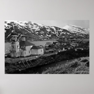 Póster Vista de la ciudad de Unalaska, Fotografía de Alas