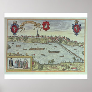 Póster Vista de la ciudad de Varsovia al lado del río