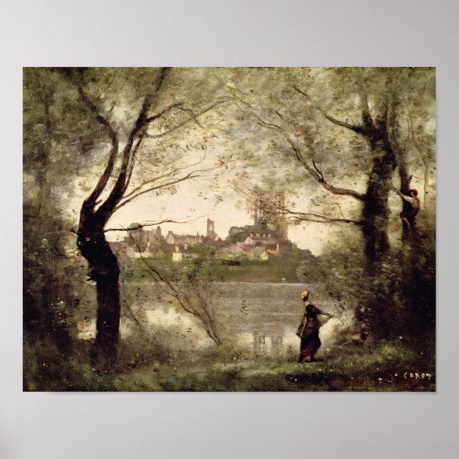 Póster Vista de la ciudad y Catedral de Mantes (Frente)