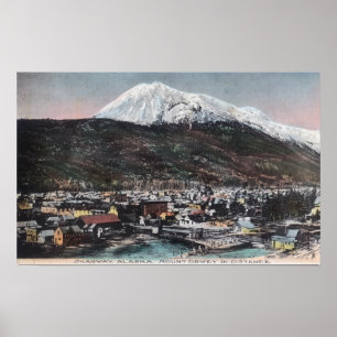 Póster Vista de la ciudad y el Monte DeweySkagway, AK