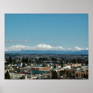 Póster Vista de la cordillera desde Everett, WA