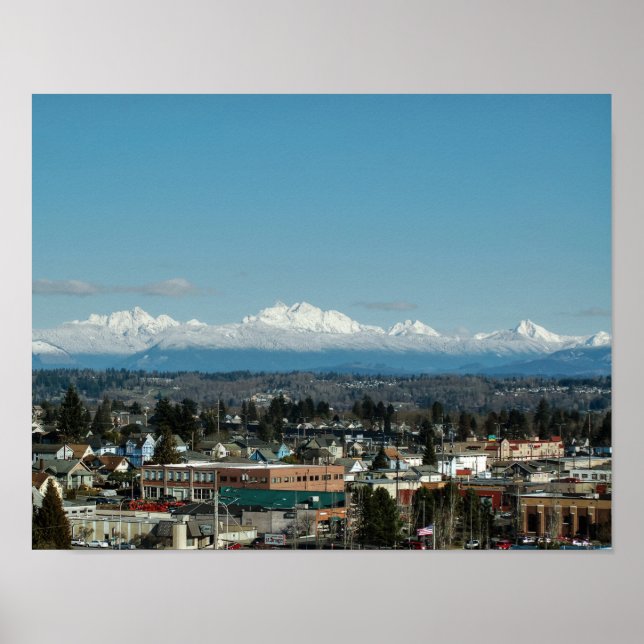 Póster Vista de la cordillera desde Everett, WA (Frente)