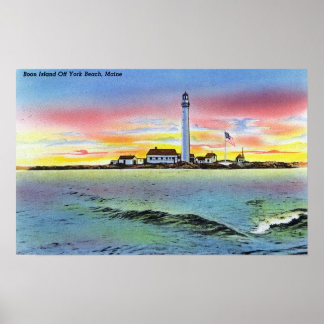 Póster Vista de la isla Boon y el faro desde York (Frente)
