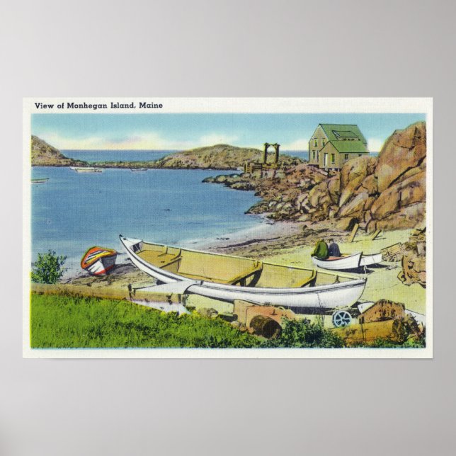 Póster Vista de la isla de Monhegan, escena de la playa (Frente)
