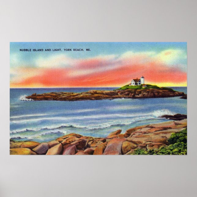 Póster Vista de la isla Nubble y el faro (Frente)