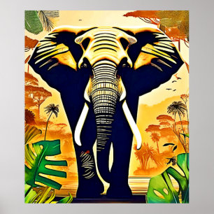 Póster Vista de la jungla del retrato del elefante
