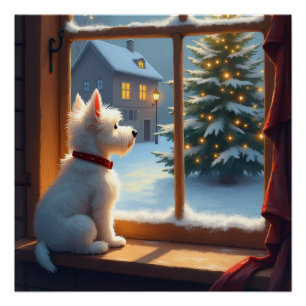 Póster Vista de la mañana de Navidad del West Highland Wh