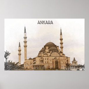 Póster Vista de la Mezquita de Kocatepe de Ankara Turquía