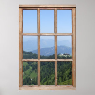 Póster Vista de la montaña de los Alpes desde una ventana