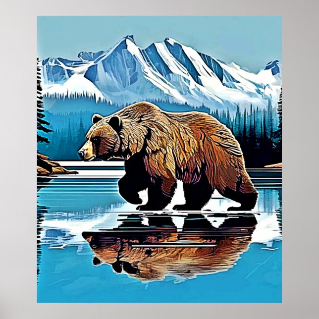 Póster Vista de la montaña del lago Grizzly (Frente)