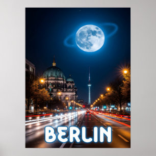 Póster Vista de la noche surrealista de berlín