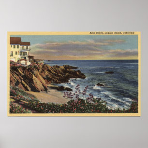 Póster Vista de la playa Arch con flores