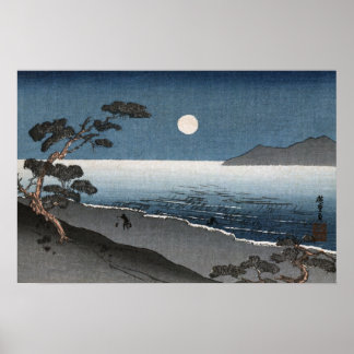 Póster Vista de la playa del océano del amanecer japonés