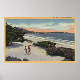 Póster Vista de la playa, Sunbathers Walking