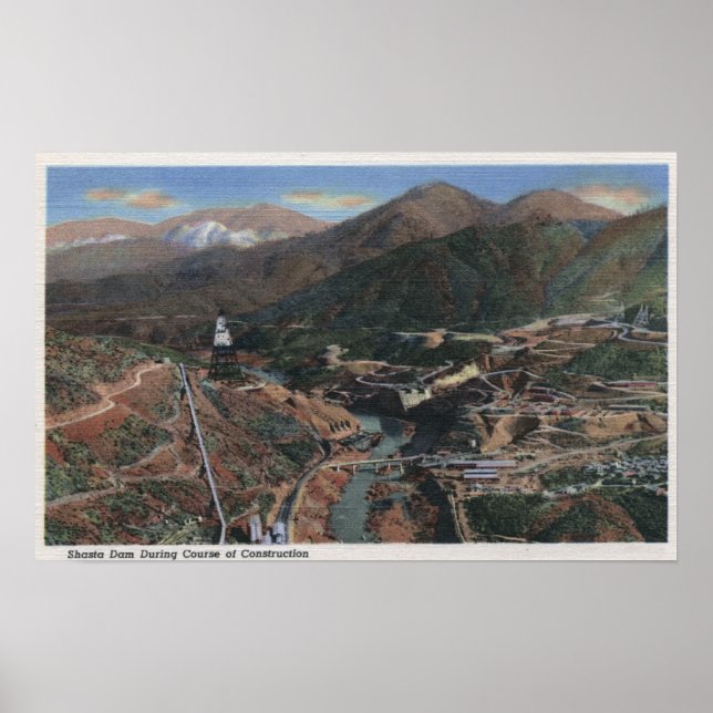 Póster Vista de la represa durante la construcción (Frente)