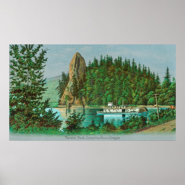 Póster Vista de la roca galardonada y el barco fluvial (Frente)