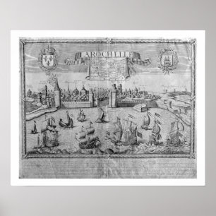 Póster Vista de La Rochelle, firmada por Jollain (grabado