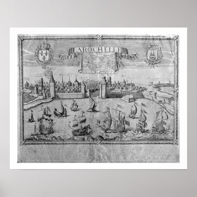 Póster Vista de La Rochelle, firmada por Jollain (grabado (Frente)