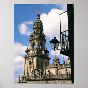 Póster Vista de la torre de reloj en la esquina del