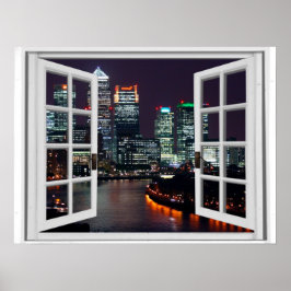 Póster Vista de la ventana de Faux City de la noche