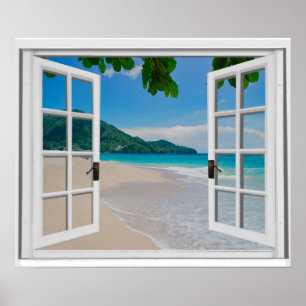 Póster Vista de la ventana de la imitación de Ocean Tropi