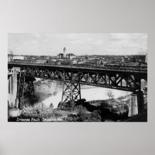 Póster Vista de las caídas y del puente de Spokane