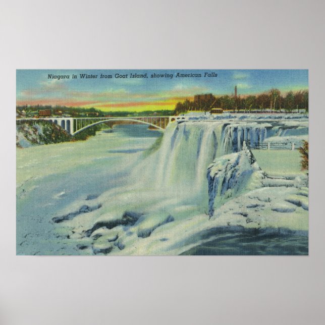 Póster Vista de las cataratas norteamericanas en invierno (Frente)