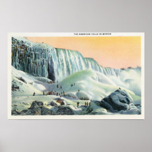 Póster Vista de las cataratas norteamericanas en invierno