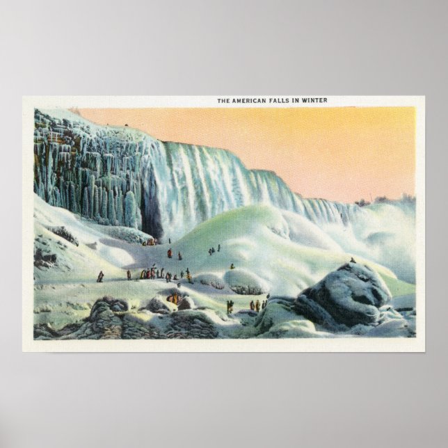 Póster Vista de las cataratas norteamericanas en invierno (Frente)
