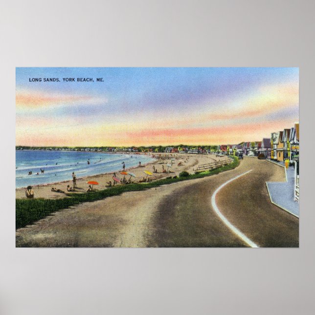 Póster Vista de las largas playas de York Beach (Frente)