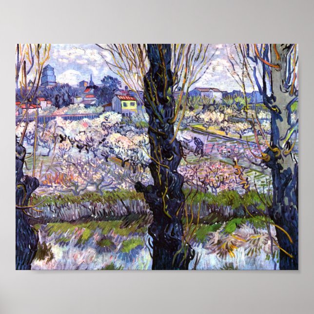 Póster Vista de los Arles, huertos floridos (1889) Van Go (Frente)