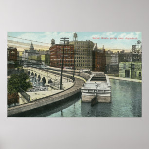 Póster Vista de los barcos de canal que pasan el