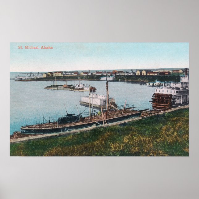 Póster Vista de los barcos en DockSt. Michael, AK (Frente)