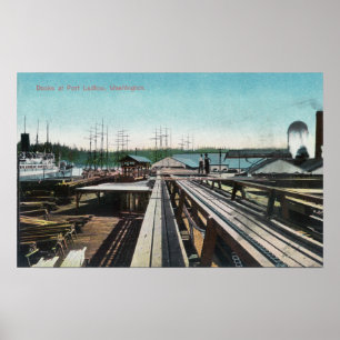 Póster Vista de los Docks Port LudlowPort Ludlow, WA