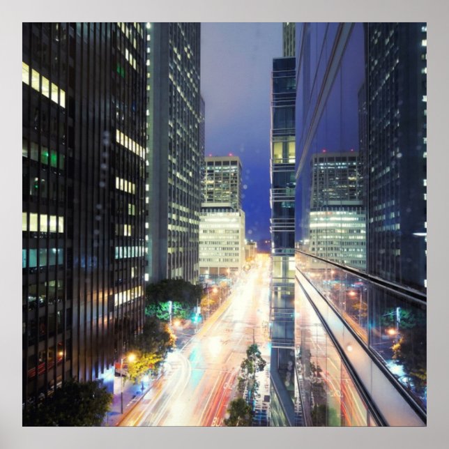 Póster Vista de los edificios de oficinas de distrito fin (Frente)