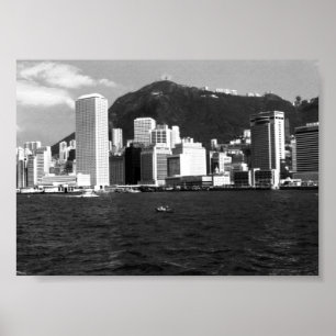 Póster Vista de los rascacielos de la bahía de Hong Kong 