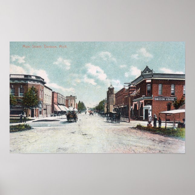 Póster Vista de Main StreetDavison, MI (Frente)
