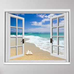 Póster Vista de mar de playa relajante Ventana falsa
