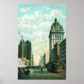 Póster Vista de Market St cerca de 3er y Kearny