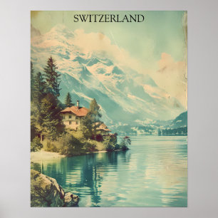 Póster Vista de montaña de los Alpes suizos de Suiza